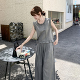 韩版气质波点木耳边减龄套装女夏季无袖马甲显瘦休闲阔腿裤两件套，女装套装/套裙，2C153
