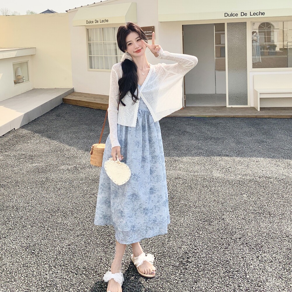 针织开衫吊带裙女夏2025新款气质女神温柔度假风碎花连衣裙图片