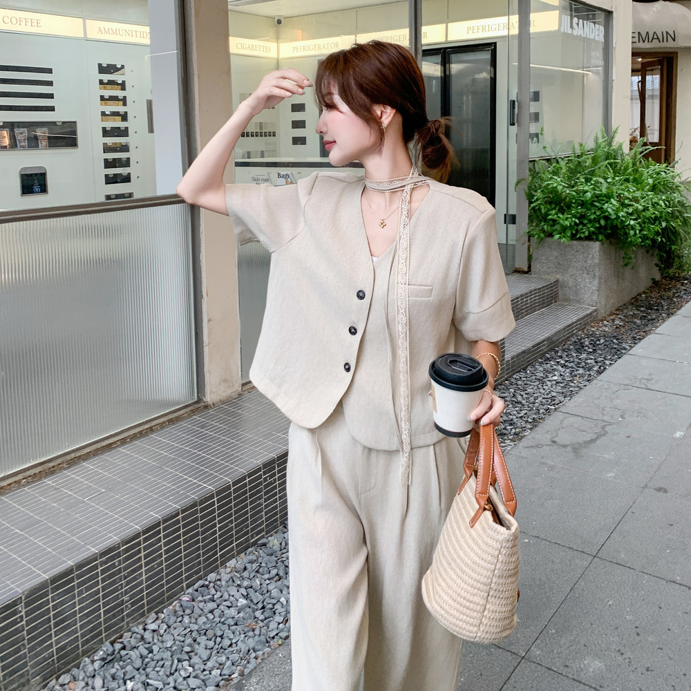 温柔高知穿搭套装女2025夏季新款职场休闲风西装上衣阔腿裤两件套,女装套装/套裙,2C153