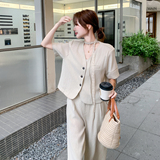 温柔高知穿搭套装女2025夏季新款职场休闲风西装上衣阔腿裤两件套，女装套装/套裙，2C153
