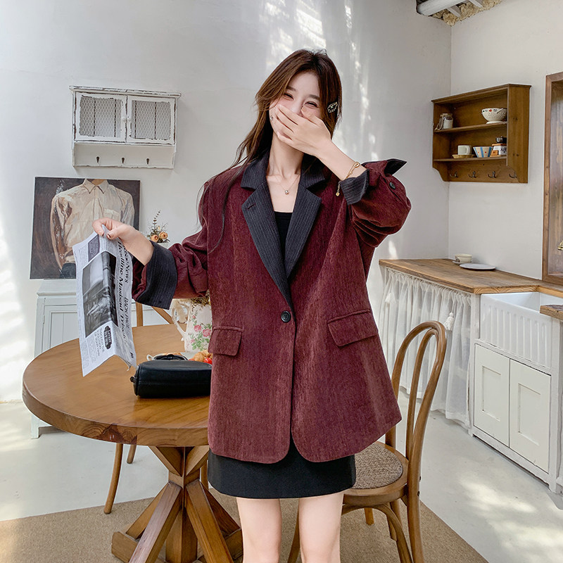 新款~安哥拉红拼接西装外套6667-P145K208,女装西装,2C153