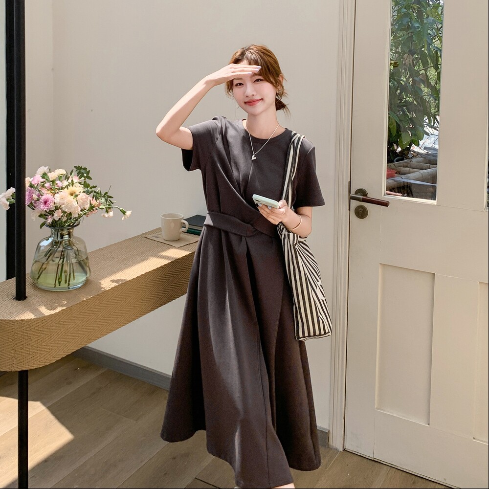 简约大气系带连衣裙2C153-3399-P135K218,女装连衣裙,2C153