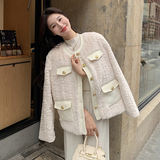 小香风杏色羊羔毛羽绒服女秋冬超火好看高级小众漂亮短款轻薄外套，女装短外套，2C153