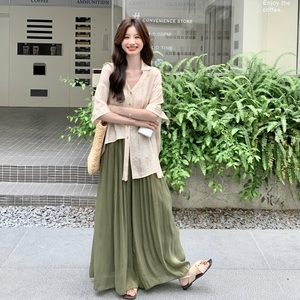 超仙氣質(zhì)優(yōu)雅襯衫闊腿褲套裝女夏2025新款獨(dú)特漂亮絕美兩件套超火圖片
