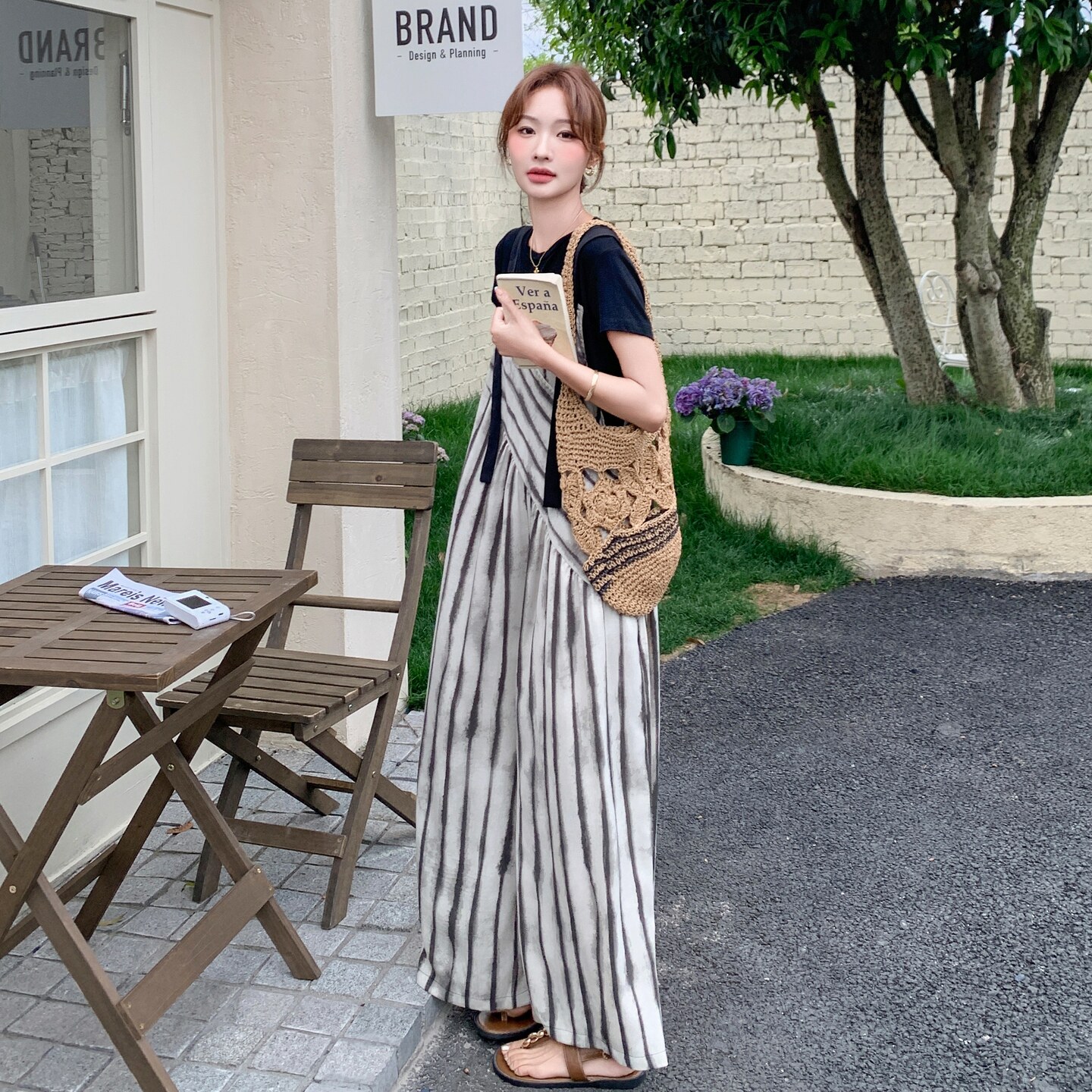 夏装新款条纹阔腿裤套装+T恤813-P145K208,女装连衣裙,2C153