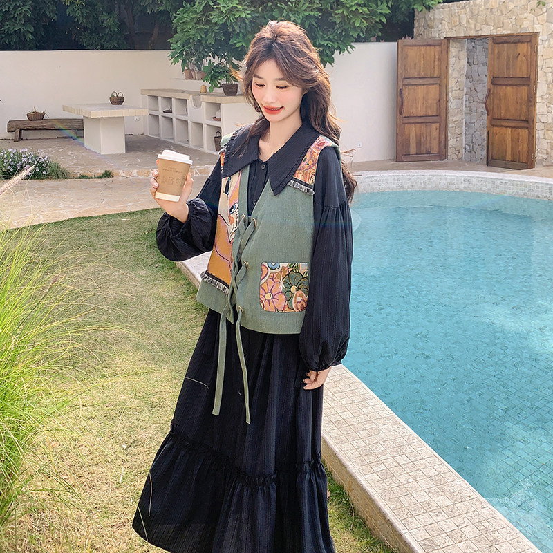 春装大货新款马甲连衣裙两件套3353-P175K248,女装连衣裙,2C153