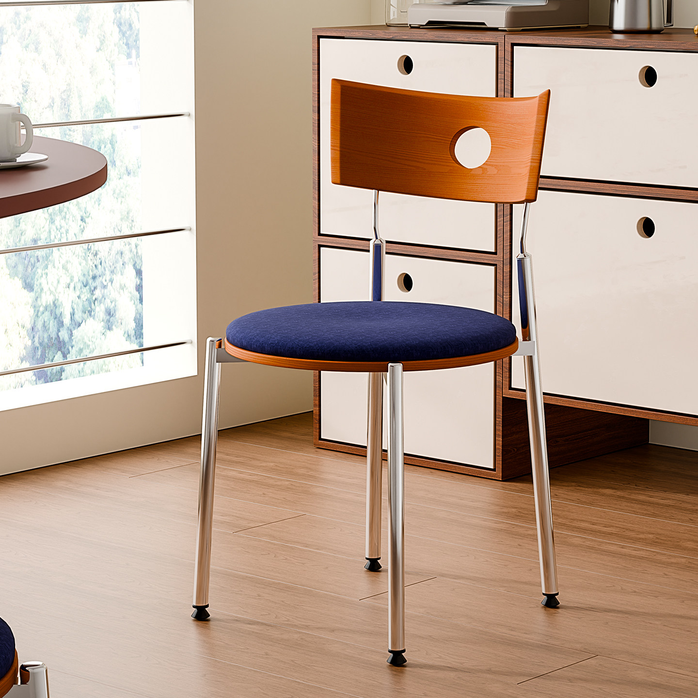 中古风实木餐椅轻奢网红软包绒布设计师椅子复古餐厅家用靠背椅子