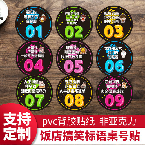 防水桌号贴饭店网红标语磨砂贴纸