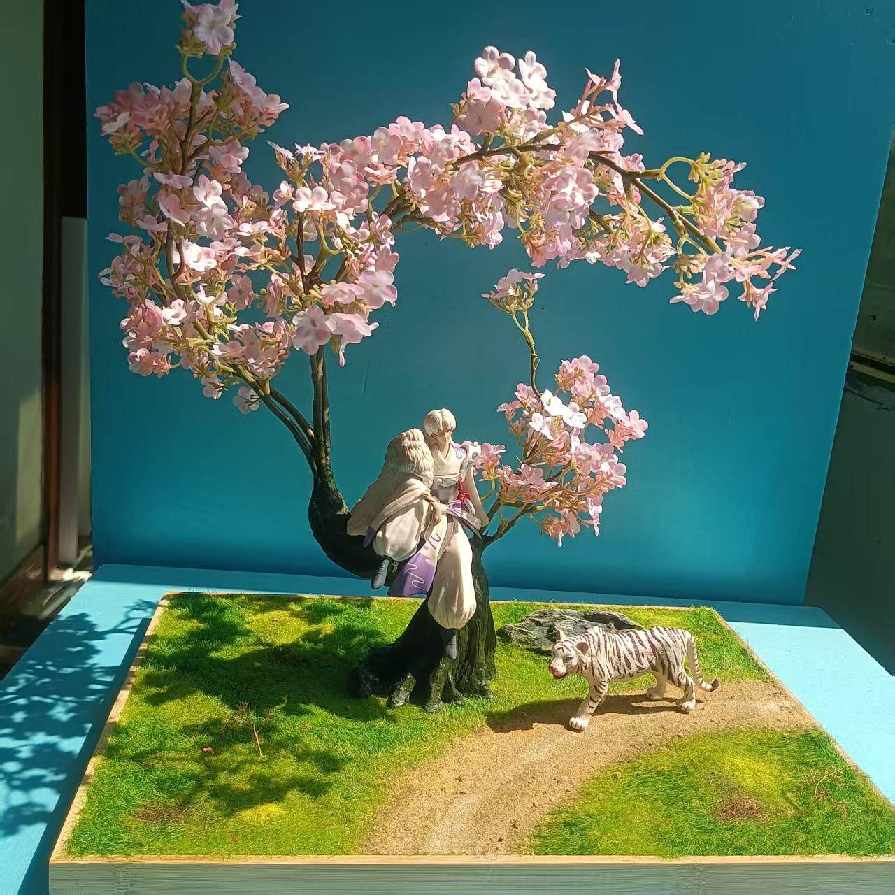 仿真樱花树粉色花朵绿植摆件家居装饰休闲风手办车模配景拍摄道具
