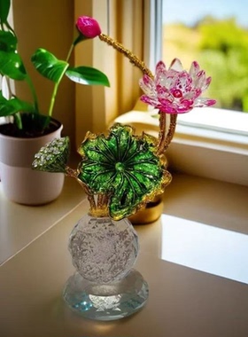 水晶荷花装饰摆件家居桌面荷韵生香摆件