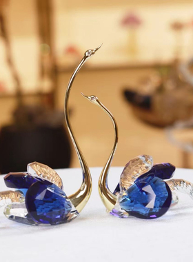 水晶天鹅装饰摆件家居客厅艺术品蓝色透明工艺品