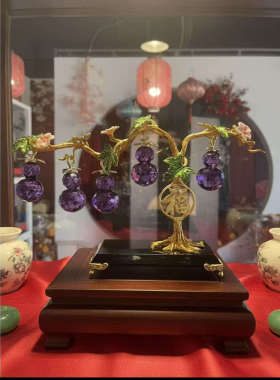 紫色水晶葫芦摆件客厅装饰品招财风水摆台桌面工艺品