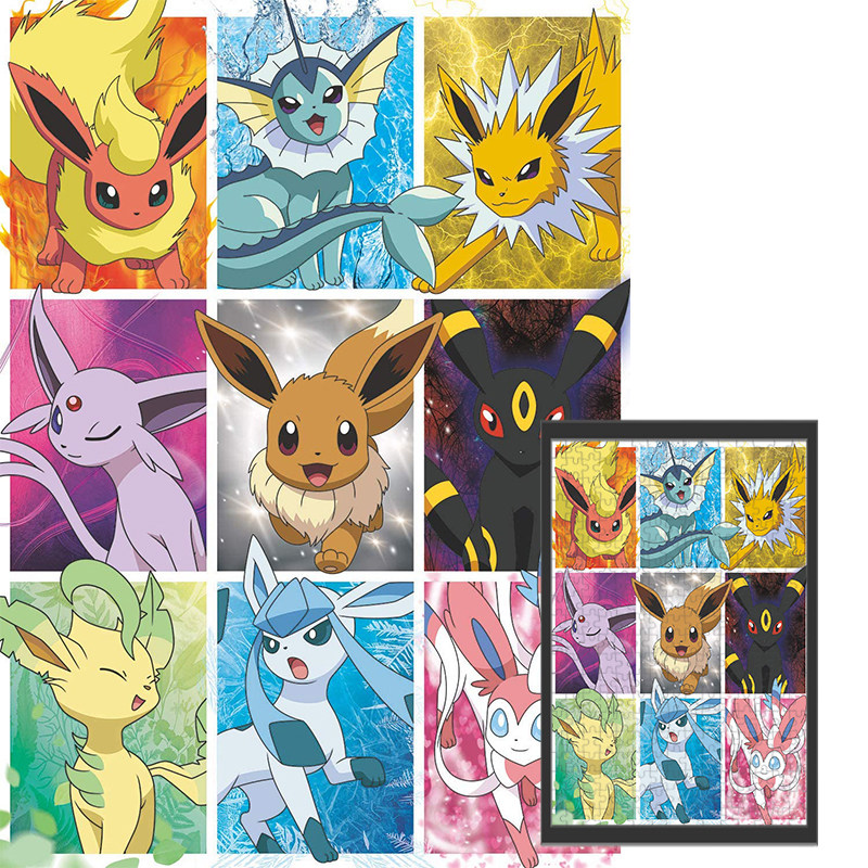 宝可梦精灵伊布九格进化木质拼图1000片儿童益智玩具成人节日礼物