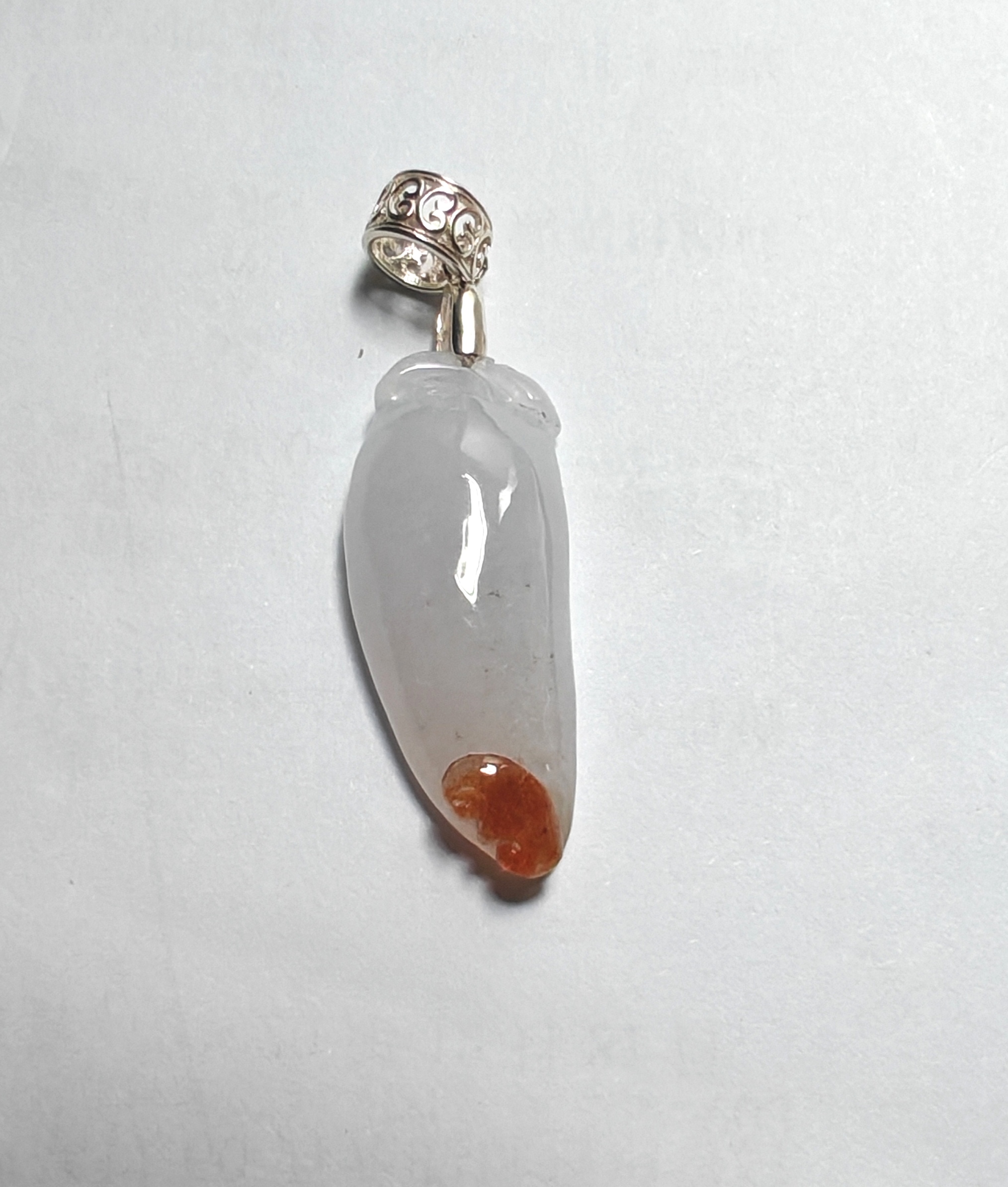 缅甸A货翡翠浅粉紫加红翡福瓜吊坠卡32.2*13*6.6mm
