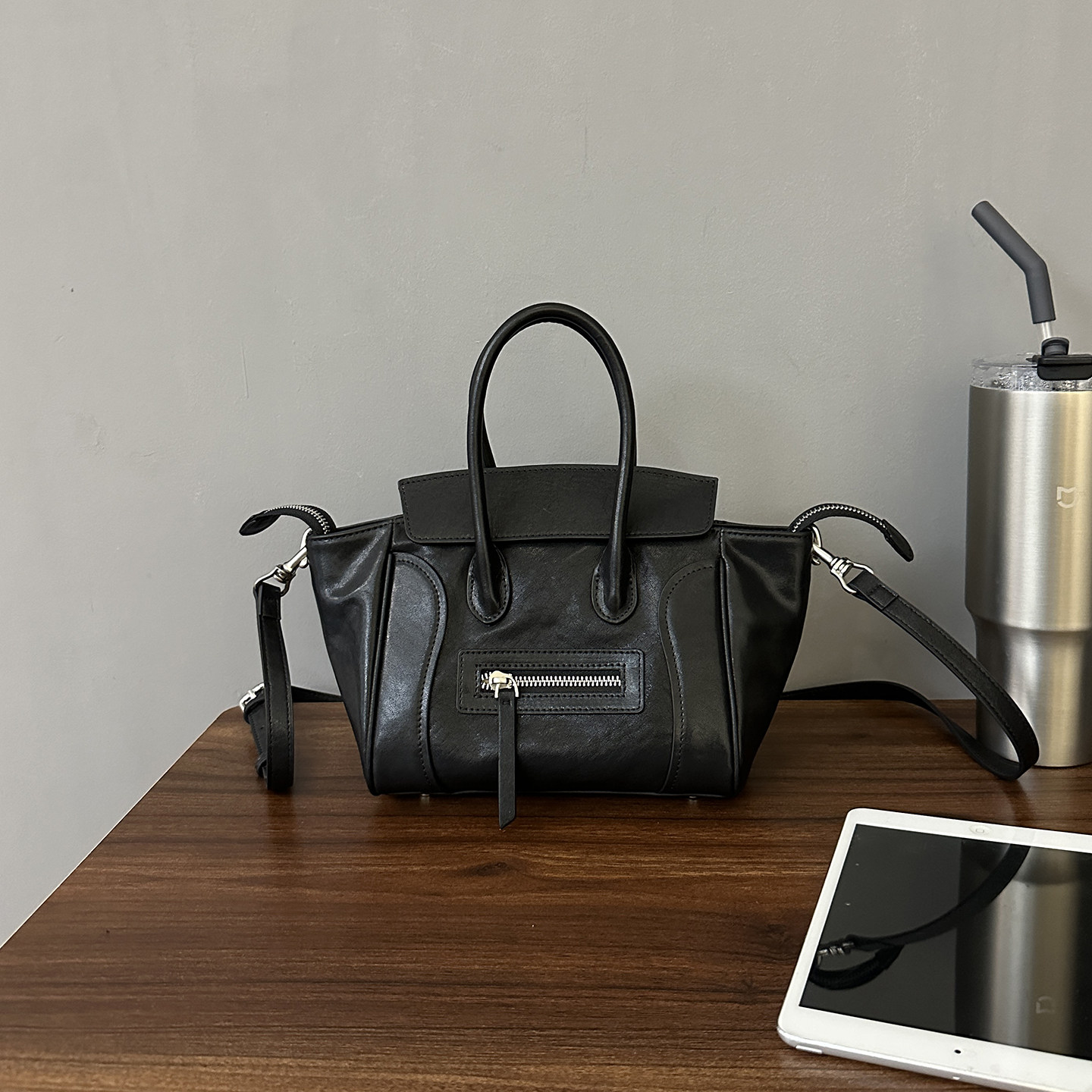 头层植鞣牛皮经典笑脸包高级感百搭时尚翅膀手提包通勤真皮斜挎包