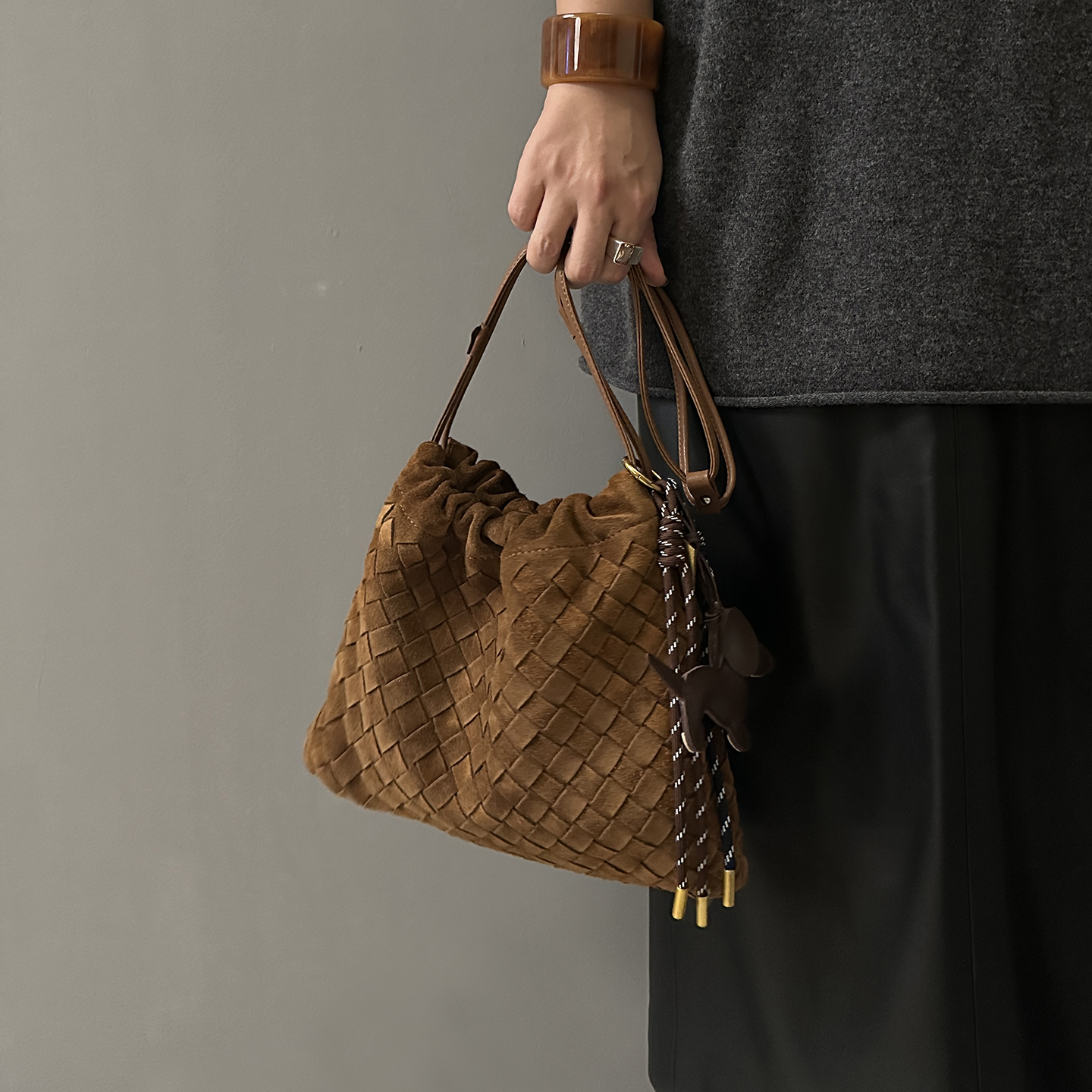 手工编织头层牛皮垃圾袋