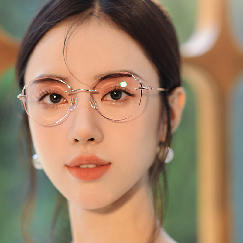 纯钛钻石切边近视眼镜女平光防蓝光护目美妆镜无框镜素颜配有度数
