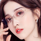 超轻纯钛无框眼镜女近视可配度数钻石切边镶钻优雅防蓝光变色镜潮