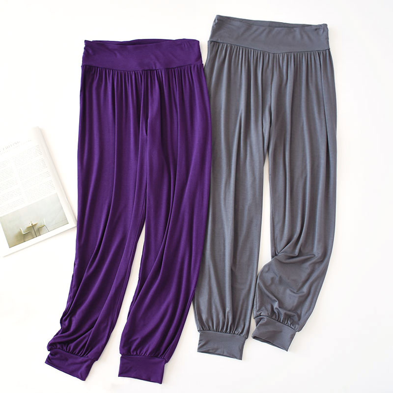 春夏莫代尔女收口束脚灯笼裤宽松大码胖MM瑜伽舞蹈空调家居睡裤薄