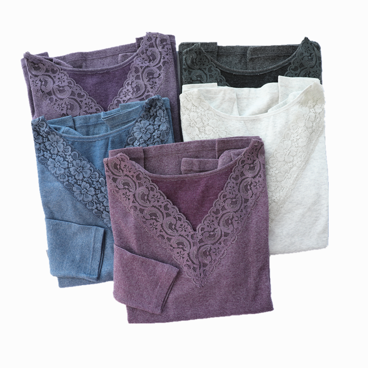 日单蕾丝边V领保暖内衣