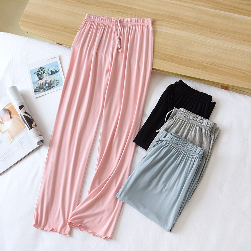 春夏日系简约莫代尔荷叶边纯色睡裤女家居长裤薄款休闲大码瑜伽裤,女士内衣/男士内衣/家居服,睡裤/家居裤,淘宝优惠券,粉丝福利购,淘宝优惠卷