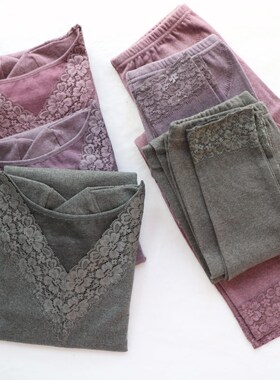 包邮外贸日单女士FTY贴身纯棉秋衣秋裤套装腰膝双层打底保暖薄款