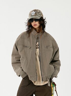 NKAOL复古vintage水洗做旧牛仔外套男女春秋小众设计立领夹克上衣