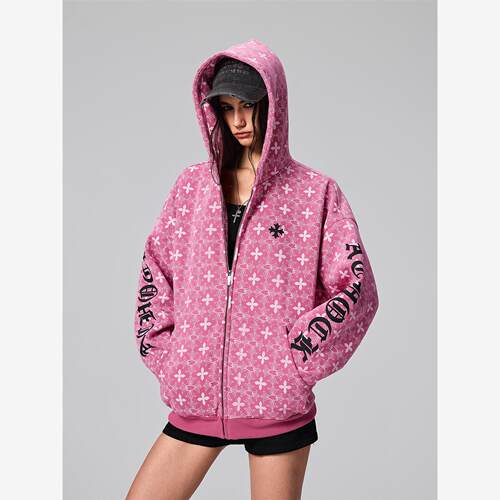 【Achock官方店】街头复古哥特字满印重工外套美式百搭连帽卫衣男