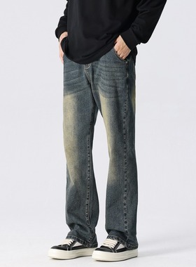 新因素美式高街复古水洗深蓝牛仔裤男款直筒宽松修身休闲vibe裤子