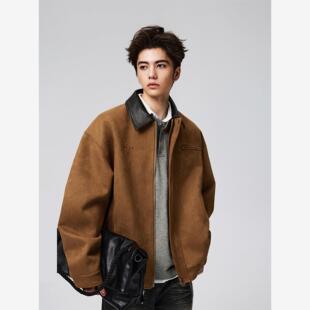 【Achock官方店】重磅巴恩风刺绣翻领夹克秋冬美式麂皮覆古外套男