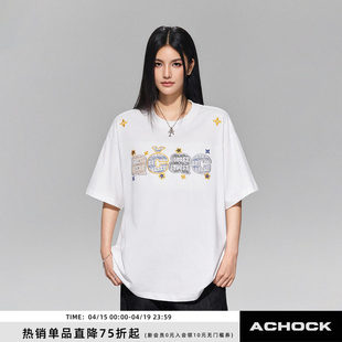 【Achock官方店】acac系列字母格纹刺绣圆领短袖26年新款半袖T恤