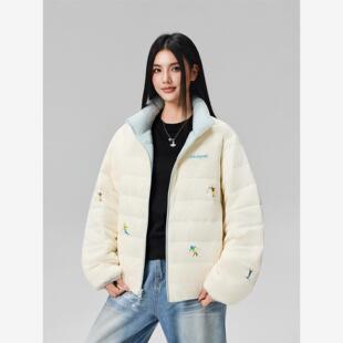 【Achock官方店】双面穿排骨羽绒服趣味滑雪印花立领轻便情侣外套