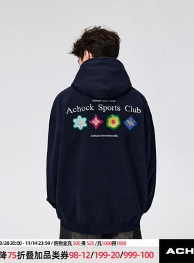 【Achock官方店】四时花境花瓣刺绣帽衫外套美式嘻哈连帽卫衣男女