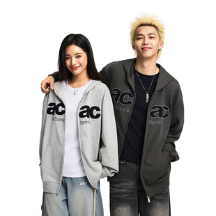 【Achock官方店】美式重磅字母刺绣情侣开衫外套潮牌新款连帽运动