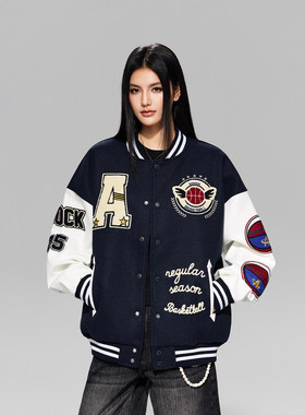 【Achock官方店】美式复古撞色棒球服外套毛巾绣飞行员羽绒夹克男