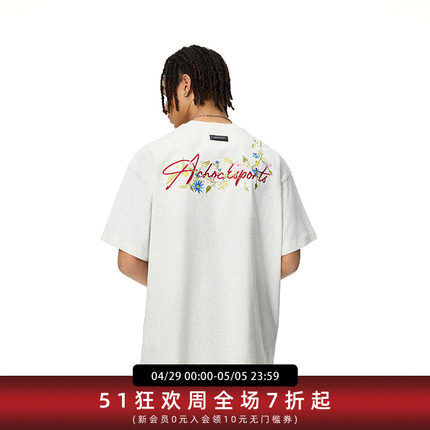 【Achock官方店】花体刺绣logo短袖T恤男女潮牌美式宽松半袖情侣