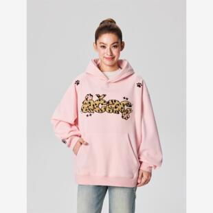 【Achock官方店】创意熊掌豹纹刺绣帽衫外套秋冬新款连帽卫衣
