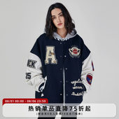 字母棒球服男女街头夹棉加厚夹克 潮牌毛巾绣美式 Achock官方店