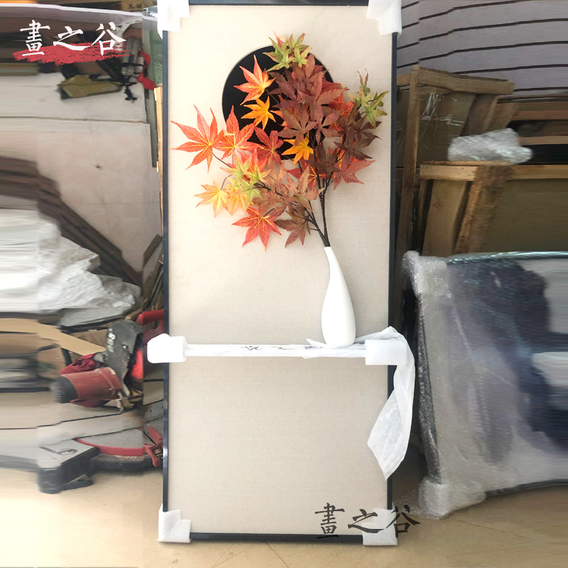 画之谷新中式红色枫叶装饰画实物画 居家卧室样板房立体挂画图片