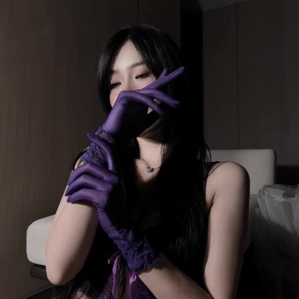 紫色丝袜手套女蕾丝情调黑丝性感超薄丝滑手丝高弹五指长款手套