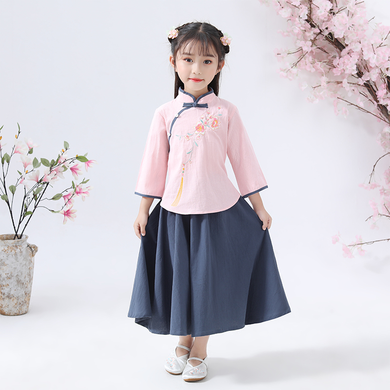 女童民国风儿童古装汉服小女孩中国风套装春夏款中式