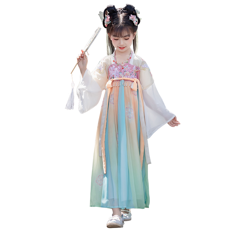 雪舞恋人薄款女童绣花汉服唐装