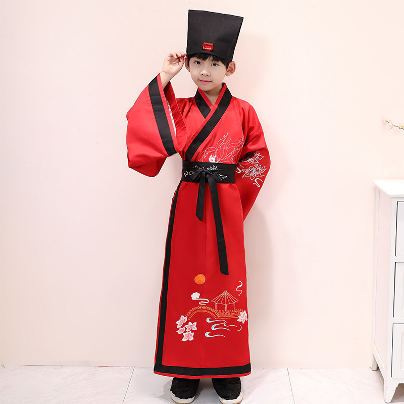 儿童汉服古装中国风古代书童国学小男孩三字经女童演出服装春秋款