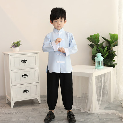 儿童汉服古装宝宝中式唐装中国风学生装男童复古套装民国演出服装