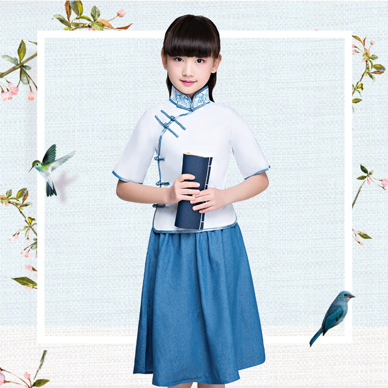 民国风儿童学生装古装女童套装五四青年运动会合唱朗诵毕业演出服