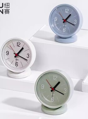 得力纽赛NS886简约指针式闹钟 柔光夜灯卧室床头圆形台式时尚座钟