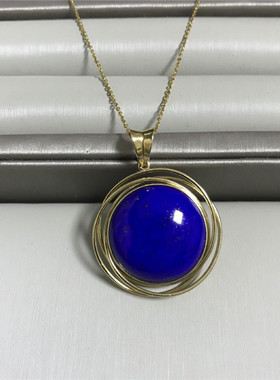 宝石级吊坠大青坊青金石黄金女款