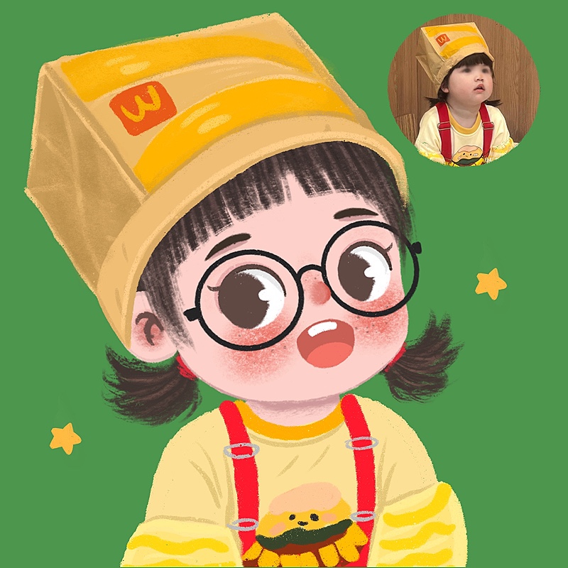 蜡笔q版宝宝头像情侣全家福画像素描真人物形象手绘设计漫画定制