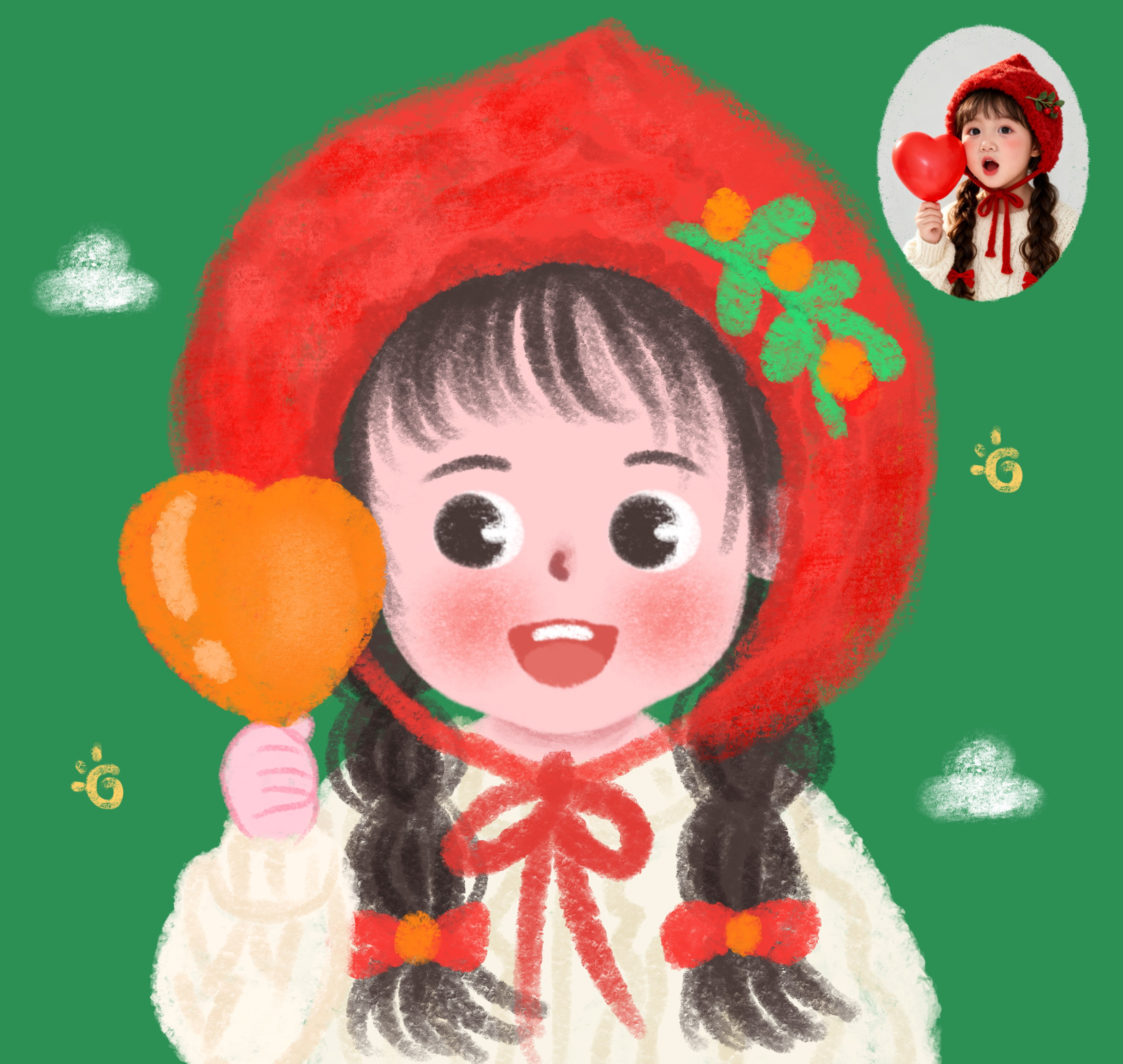 手绘头像定制油画棒蜡笔情侣全家福儿童照片转漫画卡通形象设计