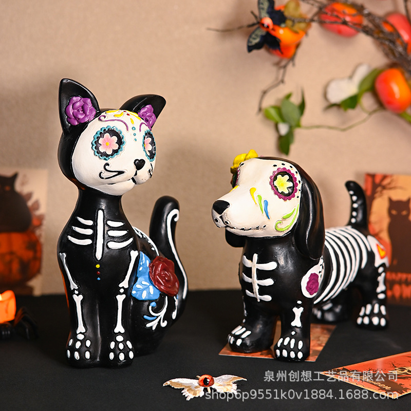 万圣节骷髅猫狗摆件树脂工艺品鬼